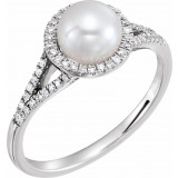 14K White Freshwater Cultured Pearl & 1/5 CTW Diamond Ring - 65130070001P photo