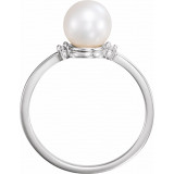 14K White Freshwater Cultured Pearl & .025 CTW Diamond Ring - 6194600P photo 2