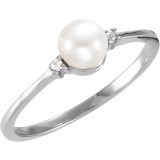14K White Freshwater Cultured Pearl & .025 CTW Diamond Ring - 6194600P photo