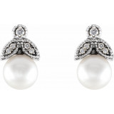 14K White Freshwater Pearl & .06 CTW Diamond Earrings - 86485600P photo 2