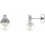14K White Freshwater Pearl & .06 CTW Diamond Earrings - 86485600P photo