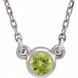 14K White 4 mm Round Peridot Bezel-Set Solitaire 16 Necklace - 6113460021P photo