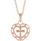 14K Rose Youth Heart with Cross 16-18 Necklace - R45398602P photo