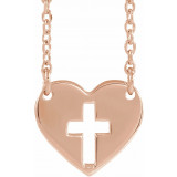 14K Rose Pierced Cross Heart 16-18 Necklace - 86621103P photo