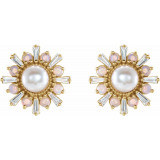 14K Yellow Akoya Pearl, White Opal & 1/6 CTW Diamond Earrings - 87076606P photo 2