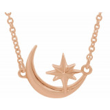 14K Rose Crescent Moon & Star 16-18 Necklace - 86843602P photo