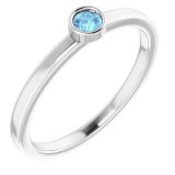 14K White 3 mm Round Aquamarine Ring - 718066191P photo