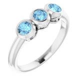 14K White Aquamarine Three-Stone Bezel-Set Ring - 719966067P photo