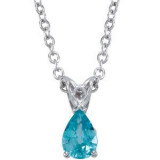 14K White 7x5 mm Blue Zircon 18 Necklace - 67692102P photo