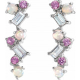 14K White Ethiopian Opal, Pink Sapphire & 1/10 CTW Diamond Scattered Bar Earrings - 87048605P photo 2