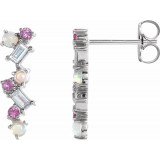 14K White Ethiopian Opal, Pink Sapphire & 1/10 CTW Diamond Scattered Bar Earrings - 87048605P photo
