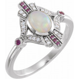 14K White Cabochon Ethiopian Opal, Pink Sapphire & .06 CTW Diamond Ring - 72093600P photo
