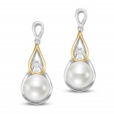 Mastaloni Ladies 18k Two Tone Single Freshwater Pearl Drop Earrings photo