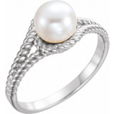 14K White 7 mm White Freshwater Pearl Rope Ring - 6492600P photo