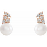 14K Rose Freshwater Cultured Pearl & 3/8 CTW Diamond Earrings - 86891607P photo 2