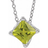 14K White Peridot Solitaire 16-18 Necklace - 869926030P photo