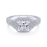Gabriel & Co. 14k White Gold Art Deco Halo Engagement Ring - ER14442S4W44JJ photo
