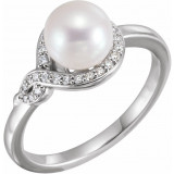 14K White Cultured Freshwater Pearl & 1/10 CTW Diamond Bypass Ring - 6500600P photo