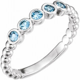 14K White Aquamarine Bezel-Set Beaded Ring - 71926600P photo