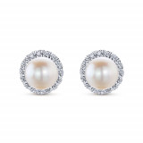 Gabriel & Co. 14k White Gold Grace Pearl & Diamond Stud Earrings - EG13233W45PL photo