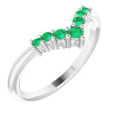 14K White Emerald Graduated V Ring - 720776007P photo