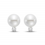 Mastaloni 14k White Gold Cultured Pearl and Diamond Stud Earrings photo