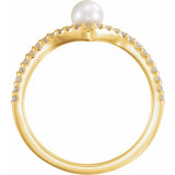 14K Yellow Freshwater Cultured Pearl & 1/5 CTW Diamond V Ring - 6497601P photo 2