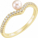 14K Yellow Freshwater Cultured Pearl & 1/5 CTW Diamond V Ring - 6497601P photo