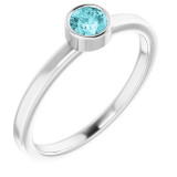 14K White 4 mm Round Blue Zircon Ring - 718066044P photo