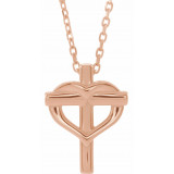 14K Rose Youth Cross with Heart 15 Necklace - R45399602P photo