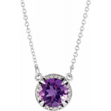 14K White 8 mm Round Amethyst & .05 CTW Diamond 16 Necklace - 8590570002P photo