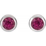 14K White 4 mm Round Genuine Pink Tourmaline Birthstone Earrings - 6108660019P photo 2