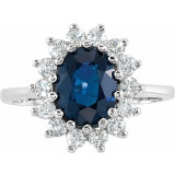 14K White 9 x 7 mm Oval Blue Sapphire & 1/2 CTW Diamond Halo-Style Ring - 6837742838P photo 3