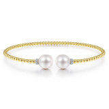 Gabriel & Co. 14k Yellow Gold Bujukan Pearl & Diamond Bangle Bracelet - BG4247-65Y45PL photo