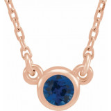 14K Rose 3 mm Round Blue Sapphire Bezel-Set Solitaire 16 Necklace - 6113460105P photo