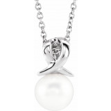 14K White Freshwater Cultured Pearl Bypass 16-18 Necklace - 86747605P photo