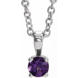 14K White 4 mm Round Amethyst Birthstone 16-18 Necklace - 653498681P photo