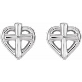 14K White Cross with Heart Youth Earrings - R17022600P photo 2
