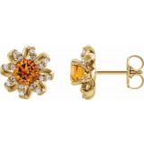 14K Yellow Citrine & 1/6 CTW Diamond Halo-Style Earrings - 87092630P photo