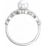 14K White Freshwater Pearl & 1/8 CTW Diamond Leaf Ring - 6491600P photo 2