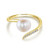 Gabriel & Co. 14k Yellow Gold Grace Pearl & Diamond Ring - LR51058Y45PL photo