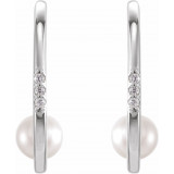 14K White Freshwater Cultured Pearl & .025 CTW Diamond Hoop Earrings - 87032605P photo 2