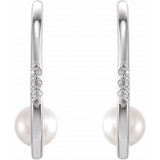 14K White Freshwater Cultured Pearl & .025 CTW Diamond Hoop Earrings - 87032605P photo 2