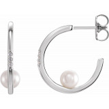 14K White Freshwater Cultured Pearl & .025 CTW Diamond Hoop Earrings - 87032605P photo
