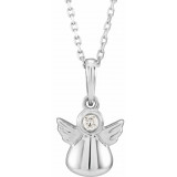 14K White .03 CT Diamond Youth Angel 15 Necklace - 86735601P photo