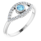 14K White Aquamarine & White Sapphire Evil Eye Ring - 72064612P photo
