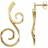 14K Yellow 38x17 mm Scroll Pattern Earrings - 84322601P photo