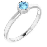 14K White 4 mm Round Aquamarine Ring - 718066030P photo