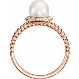 14K Rose Freshwater Cultured Pearl & .08 CTW Diamond Halo-Style Beaded Ring - 6493602P photo 2