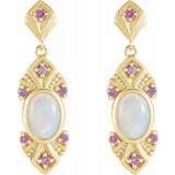 14K Yellow Ethiopian Opal & Pink Sapphire Vintage-Inspired Earrings - 87059606P photo 2